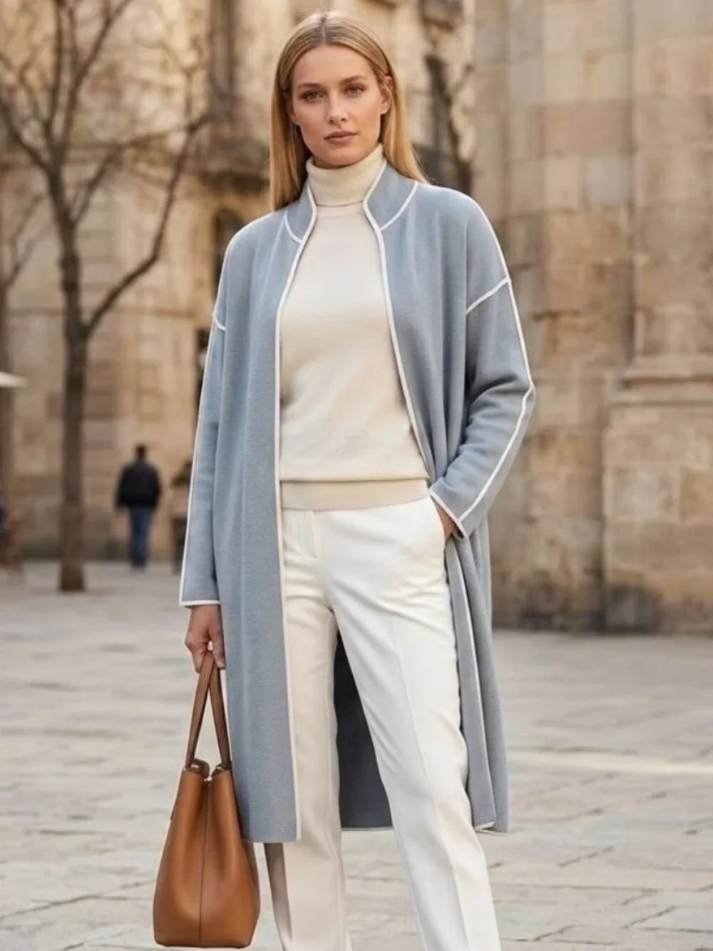 NWOT Marla Wynne Gray Long Duster Cardigan Mock Neck Sweater